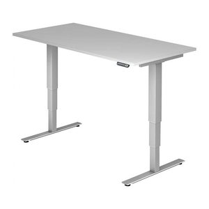 HAMMERBACHER XDSM16 elektrisch höhenverstellbarer Schreibtisch lichtgrau rechteckig, T-Fuß-Gestell silber 160,0 x 80,0 cm