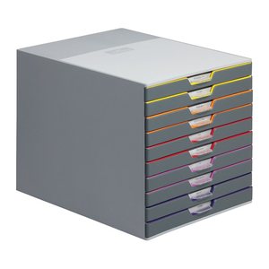 DURABLE Schubladenbox VARICOLOR®  dunkelgrau mit bunten Farblinien 761027, DIN A4 mit 10 Schubladen, 1 St.