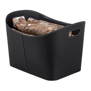 relaxdays Kunstleder L Kaminholzkorb 17,0 l schwarz 39,5 x 38,0 x 31,5 cm, 1 St.
