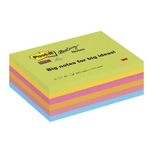 Post-it® Super Sticky Meeting Notes Haftnotizen extrastark farbsortiert, 6 Blöcke