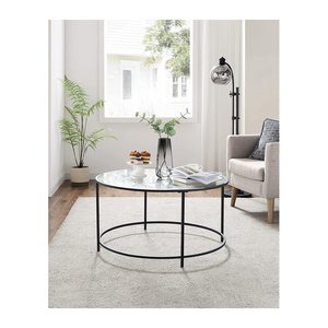 VASAGLE Couchtisch rund Glas schwarz 84,0 x 84,0 x 45,5 cm, 1 St.
