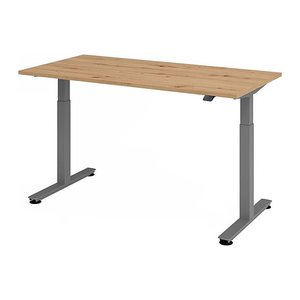 HAMMERBACHER VXMST16 elektrisch höhenverstellbarer Schreibtisch asteiche rechteckig, T-Fuß-Gestell grau 160,0 x 80,0 cm