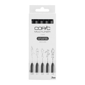 COPIC® Multiliner Fineliner schwarz 0,05 + 0,1 + 0,3 + 0,5 + 0,8 mm, 5 St.