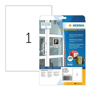 HERMA wetterfeste Etiketten weiß 210,0 mm x 297,0 cm, 20 Blatt