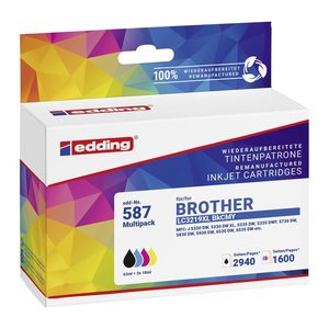 edding EDD-587 schwarz, cyan, magenta, gelb Druckerpatronen kompatibel zu brother LC-3219XLBK/C/M/Y, 4er-Set