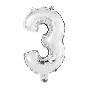 amscan® Folienballon Mini, Zahl 3 silber, 1 St.