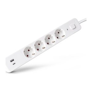Entac Steckdosenleiste 4fach 1x USB-A & 1 USB-C, 1,5m weiß