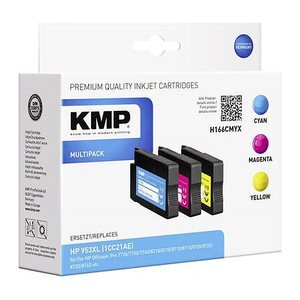 KMP H166CMYX cyan, magenta, gelb Druckerpatronen kompatibel zu HP 953XL (F6U16AE/F6U17AE/F6U18AE), 3er-Set