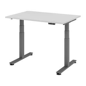 HAMMERBACHER XDSM12 elektrisch höhenverstellbarer Schreibtisch lichtgrau rechteckig, T-Fuß-Gestell grau 120,0 x 80,0 cm