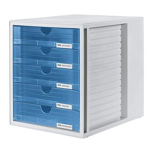 HAN Schubladenbox  blau-transparent 1450-64D, DIN A4 mit 5 Schubladen, 1 St.