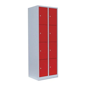 LÜLLMANN Schließfachschrank lichtgrau, feuerrot 520424, 8 Schließfächer 60,0 x 50,0 x 180,0 cm