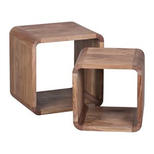WOHNLING Beistelltische-Set quadratisch Massivholz akazie, 2 St.