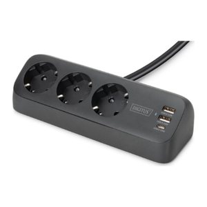 DIGITUS Steckdosenleiste 3x + 2USB 1,5m 12W 30W schwarz