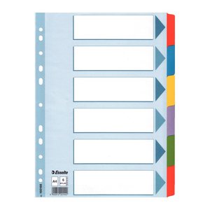 Esselte Ordnerregister DIN A4 Vollformat blanko farbig 6-teilig, 1 Satz