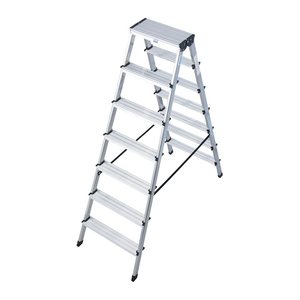 KRAUSE Stehleiter beidseitig MONTO Dopplo silber 2x 7 Stufen, H: 164,0 cm