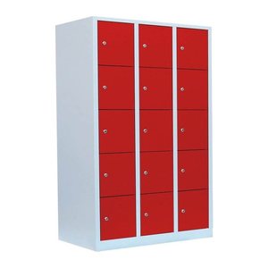 LÜLLMANN Schließfachschrank lichtgrau, feuerrot 523534, 15 Schließfächer 118,5 x 50,0 x 180,0 cm