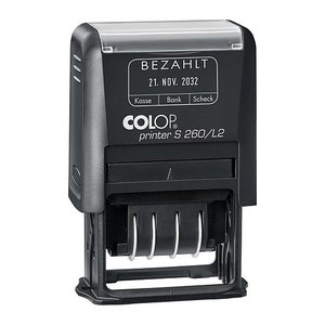COLOP Datumstempel mit Text "Bezahlt" Printer S 260/L2 N selbstfärbend blau, rot ohne Logo, 1 St.