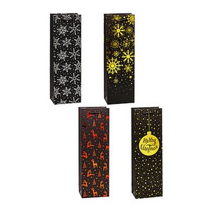 TSI Geschenktüten für Flaschen PREMIUM Weihnachten 2 Motiv sortiert 12,0 x 38,0 cm, 12 St.