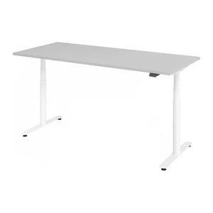 HAMMERBACHER VXDLR19 elektrisch höhenverstellbarer Schreibtisch lichtgrau rechteckig, T-Fuß-Gestell weiß 180,0 x 80,0 cm