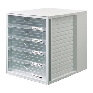 HAN Schubladenbox System-Box  transparent 1450-63D, DIN A4 mit 5 Schubladen, 1 St.