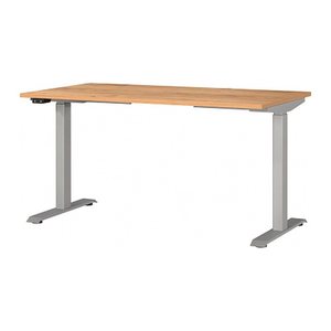 GERMANIA JET höhenverstellbarer Schreibtisch navarra-eiche rechteckig, T-Fuß-Gestell silber 140,0 x 80,0 cm