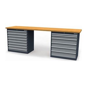 Simplaflex® Systemeinrichter Werkbank C-Line anthrazit, RAL 7016, lichtgrau, RAL 7035 14 Schubladen 250,0 x 60,0 x 96,0 cm