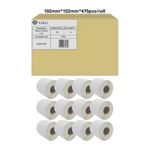 G&G Etikettenrollen für Etikettendrucker ersetzt Zebra 800264-605 weiß, 102,0 x 152,0 mm, 12 x 475 Etiketten