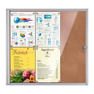 Showdown® Displays Schaukasten Economy XS Kork silber 6x DIN A4 71,1 x 2,6 x 65,5 cm, 1 St.