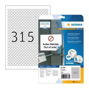HERMA Etiketten 4385 weiß 10,0 x 10,0 mm, 25 Blatt