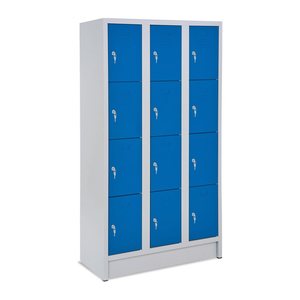 Fächersäule 4er Höhe – 3-Abteile (diverse Breiten) – Lichtgrau (900 x 500 x 1800 mm, Türen Enzianblau)