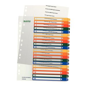LEITZ Ordnerregister DIN A4 Vollformat, Überbreite 1-20 farbig 20-teilig, 1 Satz