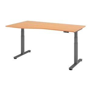 HAMMERBACHER VXDSM18 elektrisch höhenverstellbarer Schreibtisch buche Trapezform, T-Fuß-Gestell grau 180,0 x 100,0 cm