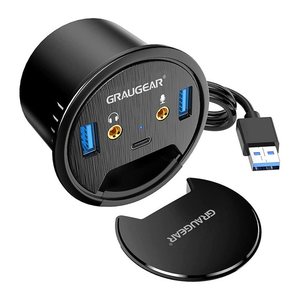 GRAUGEAR USB 3-Port Tisch Hub m. Audio- u. Mikrofonanschluss