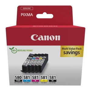 Canon PGI-580 PGBK/CLI-581 BK/C/M/Y schwarz, cyan, magenta, gelb Druckerpatronen, 5er-Set