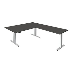 Kerkmann Move 3 tube elektrisch höhenverstellbarer Schreibtisch anthrazit L-Form, T-Fuß-Gestell silber 200,0 x 100,0 cm