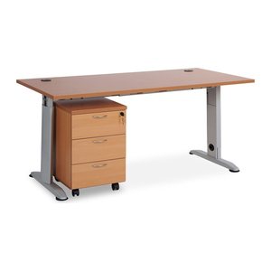 Set: T-Fuß Schreibtisch mit Holz-Rollcontainer (3 Schübe) (1200 x 800 mm, Platte Buche)