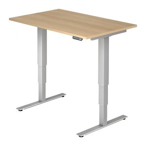 HAMMERBACHER XDSM12 elektrisch höhenverstellbarer Schreibtisch eiche rechteckig, T-Fuß-Gestell silber 120,0 x 80,0 cm