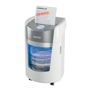 AKTION: LEITZ IQ OptiMax Small Office 350 Aktenvernichter mit Partikelschnitt P-5, 2 x15 mm, bis 8 Blatt, weiß mit 20 Euro CashBack