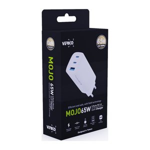 Verico Ladegerät MOJO GaN 65W PD, 3-Port (USB-A & USB-C) WH retail