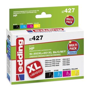 edding EDD-427 schwarz, cyan, magenta, gelb Druckerpatronen kompatibel zu HP 950XL + 951XL (C2P43AE), 4er-Set