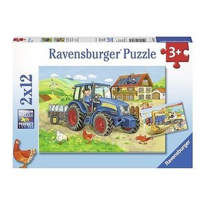 Ravensburger Baustelle und Bauernhof Puzzle, 2 x 12 Teile