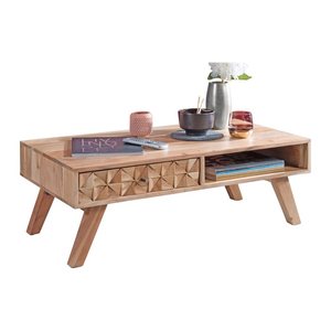 WOHNLING Couchtisch rechteckig Massivholz akazie 95,0 x 50,0 x 35,0 cm, 1 St.