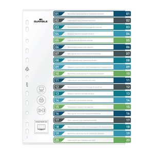 DURABLE Ordnerregister DIN A4 Überbreite 1-20 farbig 20-teilig, 1 Satz