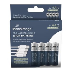 MediaRange USB-Akkus mit Ladekabel Li-Ion Mignon AA 1400 mAh, 4 St.