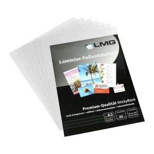 LMG Laminierfolien glänzend für A3 80 micron selbstklebender Rücken, 25 St.