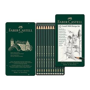 FABER-CASTELL Castell 9000 Bleistifte B, H, HB, 2H, 2B, 5H, 4H, 3H, F, 3B, 4B, 5B dunkelgrün, 12 St.