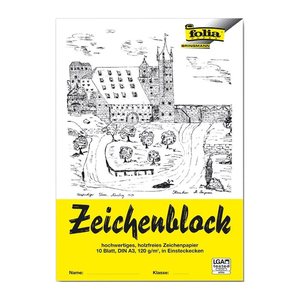 folia Zeichenblock mit Leinenecken DIN A4 120 g/qm, 10 Blatt, 10 Blatt