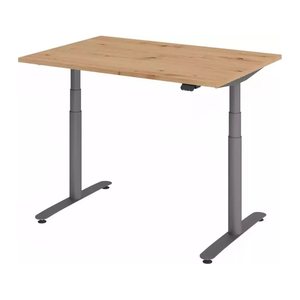 HAMMERBACHER VXDLR12 elektrisch höhenverstellbarer Schreibtisch asteiche rechteckig, T-Fuß-Gestell grau 120,0 x 80,0 cm