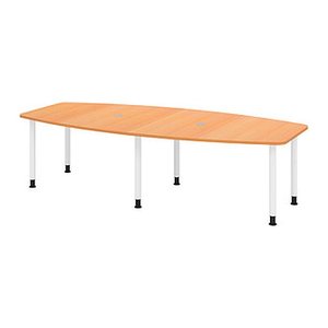 HAMMERBACHER Konferenztisch KT28C buche Tonnenform, Rundrohr weiß, 280,0 x 85,0/130,0 x 72,0 - 74,0 cm