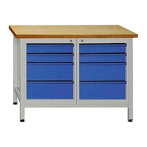ADB Werkbank lichtgrau, RAL 5012 8 Schubladen 120,0 x 60,0 x 84,0 cm